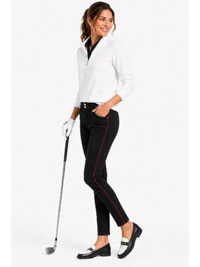 ANATOMIE LOUISA PANTS black red stripe LARGE skinny travel golf country club